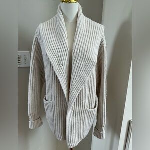 M.M. Lafleur Ivory Cardigan Sweater, Cotton/Merino Wool/Nylon Blend, XS/S